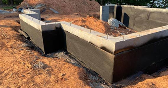 New construction foundation with waterproofing